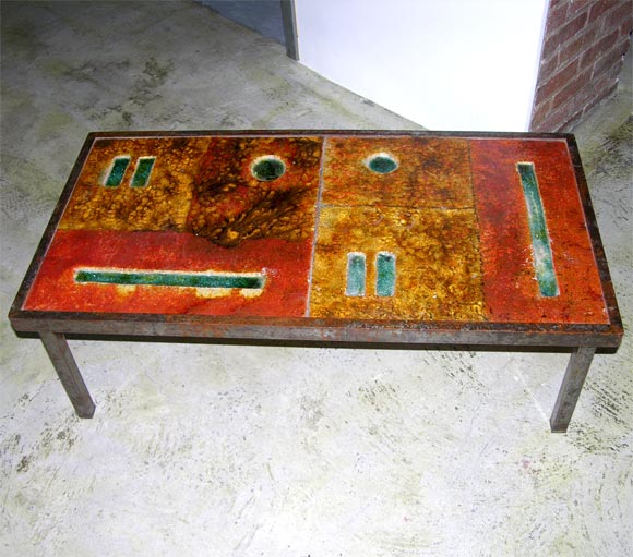 French Handglazed Tile Top Coffee Table