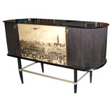 Vintage Italian Ebonized Wood and Parchment Bar