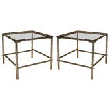Pair of Brass Bamboo Glass Top Occasional Tables