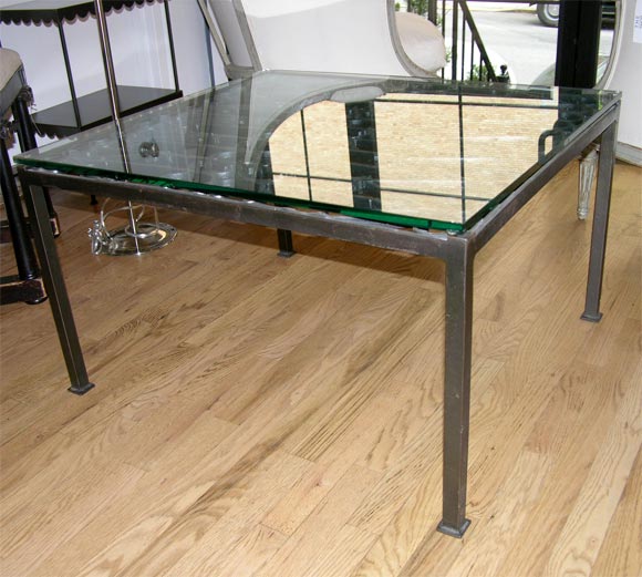 English Black Iron Gate Coffee Table With Glass Top For Sale