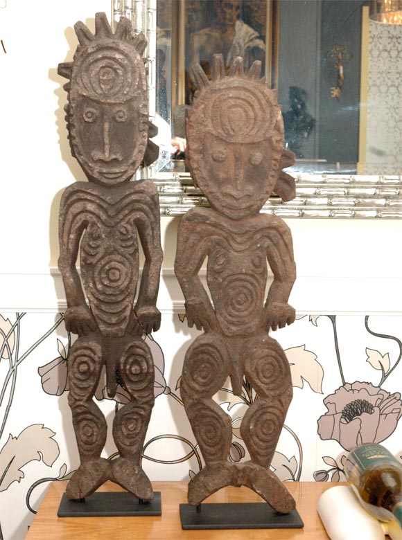 Pair of Sepik River Palm Bark Male Ancestor Carvings