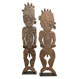 Pair of Sepik River Palm Bark Male Ancestor Carvings