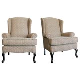 Pair Wing Back Chairs with Queen Anne legs