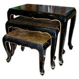 Antique Handpainted, Gold Leafed and Ebonized French Nesting Tables