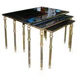 French Bronze Bamboo and Mirrored Nesting Tables