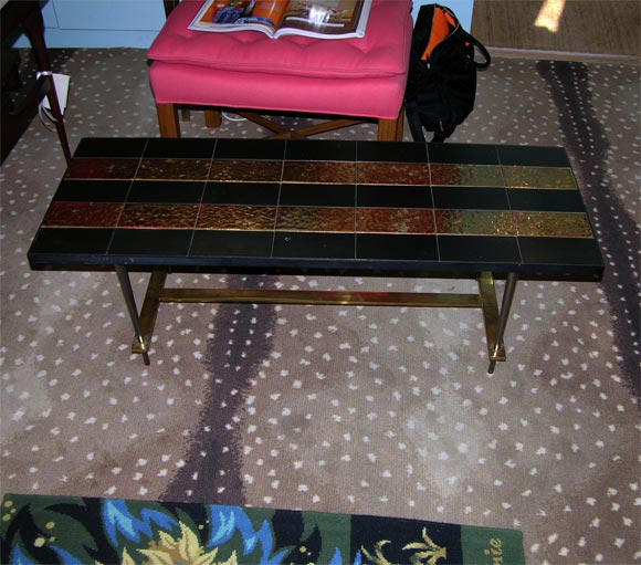 French Black and Gold Tile Top Coffee Table