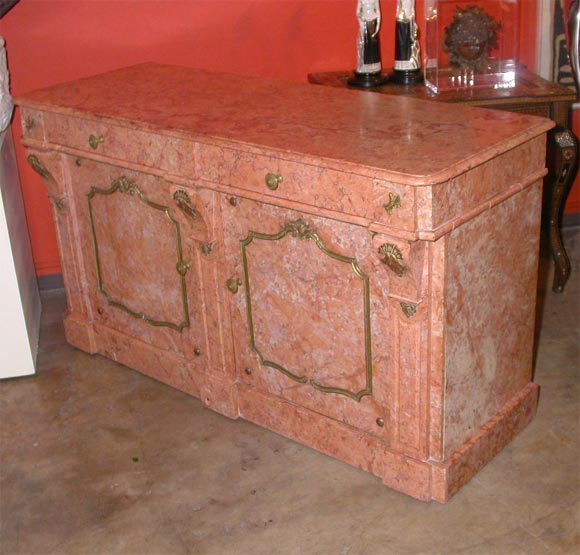 Second Empire gilt metal mounted peach marble buffet