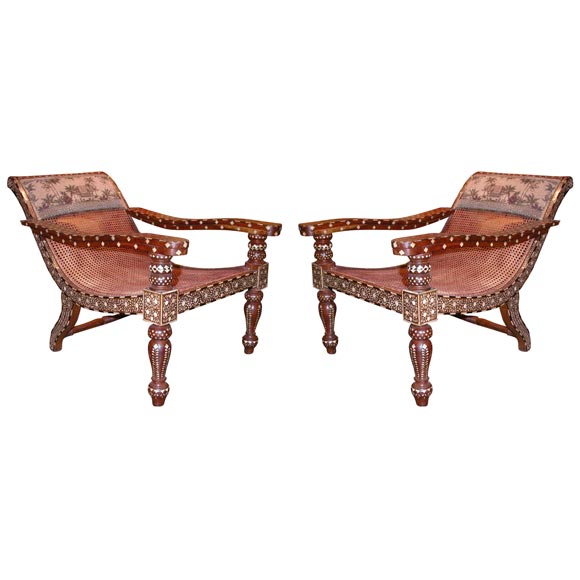 Pair of  ivory inlaid  anglo indian chairs For Sale