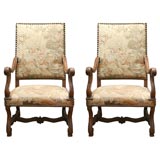 Antique Pair French Walnut Tallback Armchairs
