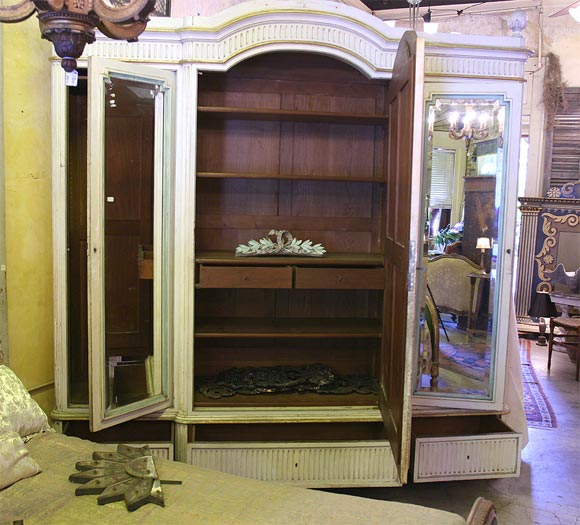 Louis XVI style 3 door Armoire painted cream, gold and turquoise