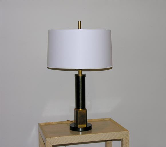 A Gilt and Bronze Deco Column Table Lamp.