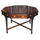 English Mahogany Leather Top Octagonal Library Table