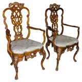 Antique Pair of Queen Ann Parcel Gilt Portuguese Arm Chairs