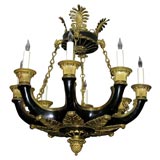 Empire Patenated and Gilt Bronze 8 Lite Chandelier