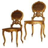 Antique Pair of Louis XV Small Gold Leaf Chairs