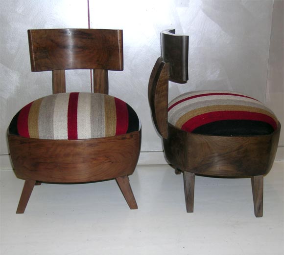 Small Fireplace Chairs of Nogal Wood.  Weighted to Maintain Sturdiness.  Very Comfortable.