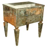 Glass Mirror end table comode with brass handles.