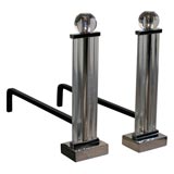 Pair of  Rare Glass Rod Machine Age Andirons