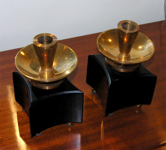 20th Century Pair of Machine Age Candlesticks Attributed to Russel Wright