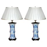 Pair of Chinese Blue and White Beaker Vases amounted as lamps