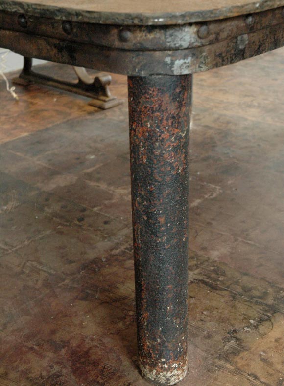 20th Century French Industrial Patinated Steel Workshop Table