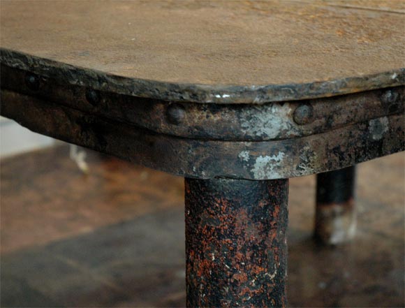 French Industrial Patinated Steel Workshop Table 1