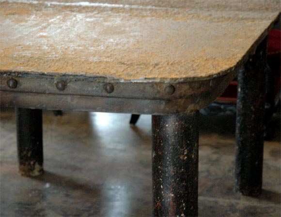 French Industrial Patinated Steel Workshop Table 2