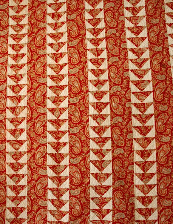19th Century 19THC  PAISLEY FABRIC  FLYING GEESE QUILT