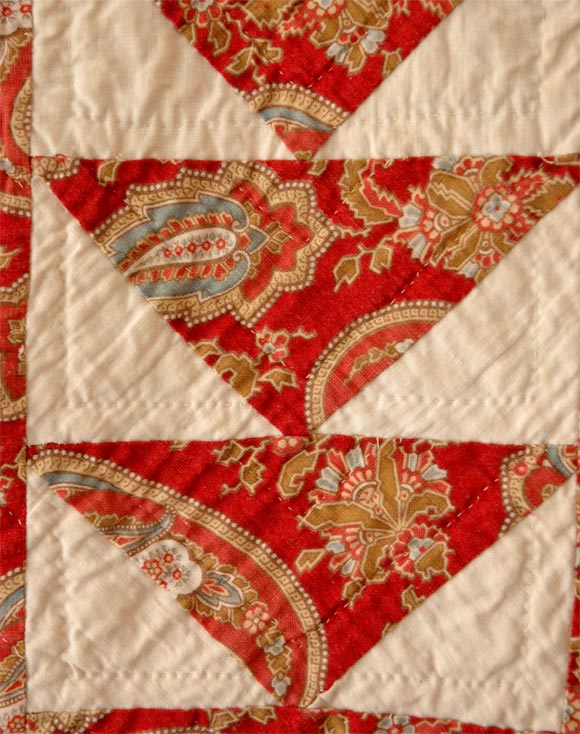 19THC  PAISLEY FABRIC  FLYING GEESE QUILT 1