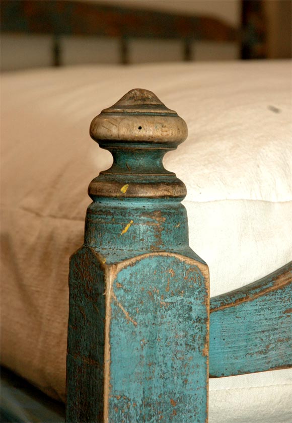 19th Century 19THC ORIGINAL  POWDOR BLUE PAINTED SPINDLE  BED