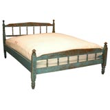 19THC ORIGINAL  POWDOR BLUE PAINTED SPINDLE  BED