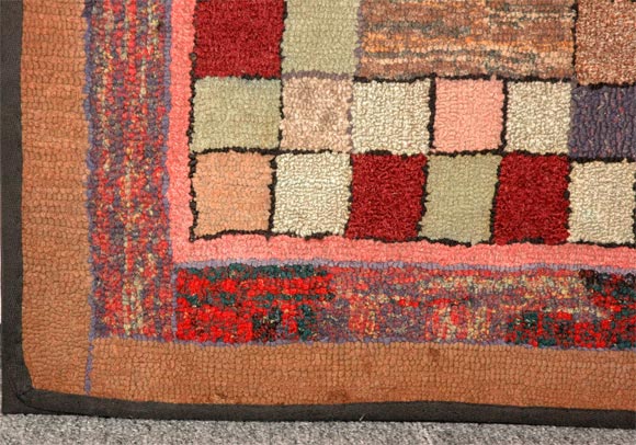 American 1930s Mounted Blocks Hand-Hooked Rug For Sale