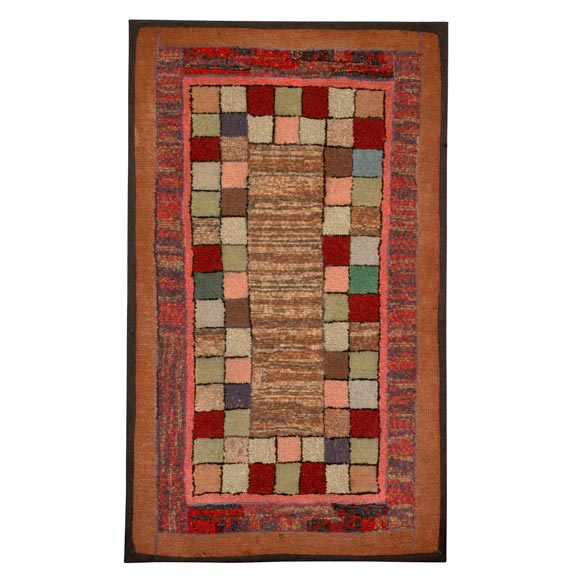 1930s Mounted Blocks Hand-Hooked Rug For Sale