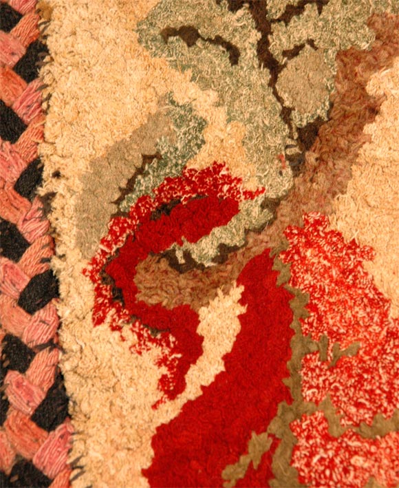 19th Century New England Hand-Hooked Floral Mounted Rug For Sale 2