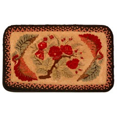 19th Century New England Hand-Hooked Floral Mounted Rug
