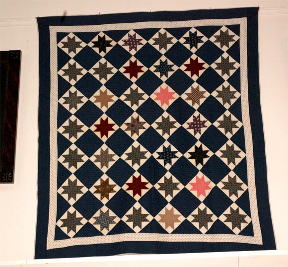 19THC CALICO STAR QUILT FROM PENNSYLVANIA