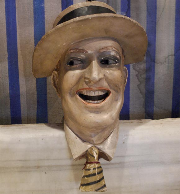 Plaster head of Maurice Chevalier. Theatre promotional piece.