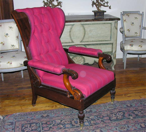 Neocalssic Mahogany Metamorphic Wingchair with foot stool.