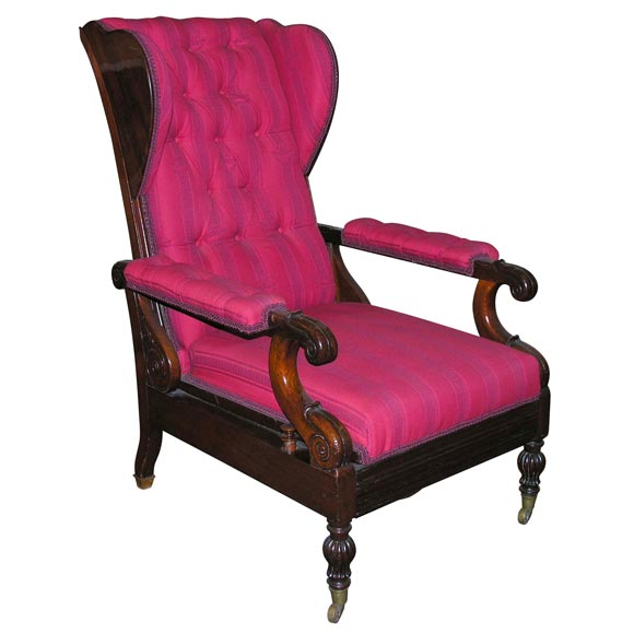 Continental Neoclassic Mahogany Adjustable Wingchair For Sale