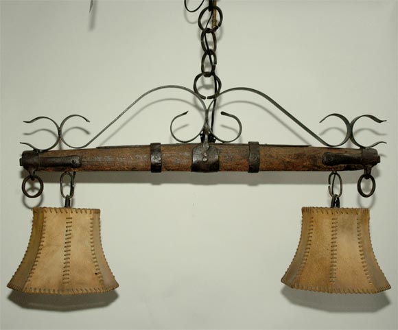 Yoke and Parchment Shade Lighting Fixture