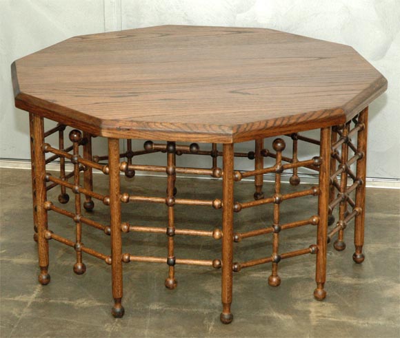 This coffee table was hand made to the Jefferson West specifications. The ten sided table has 170 ball joints and yards and yards of connecting rods. The price quoted is for this table. Should you wish to order a table and/or specify a table with