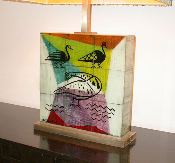 Paul Laszlo custom reverse painted glass  lamp