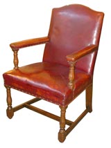 Antique Pair of Red Leather Arm Chairs