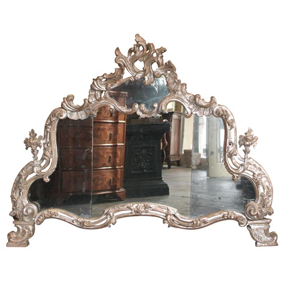 Rococo silver-gilt over-mantle mirror For Sale