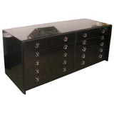 Paul Frankl Black Lacquer Dresser with Nickle-plated "X" Pulls