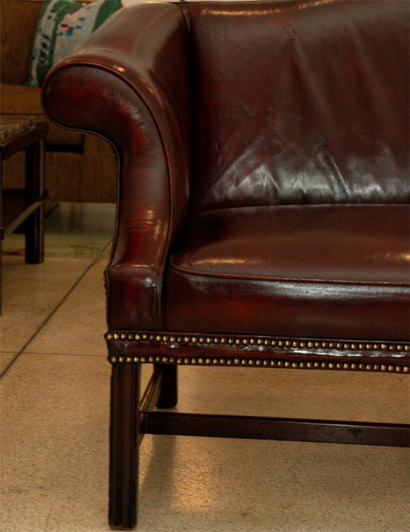 19th Century Chippendale Leather Sofa