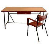 Jacques Adnet Red Leather Desk and Chair