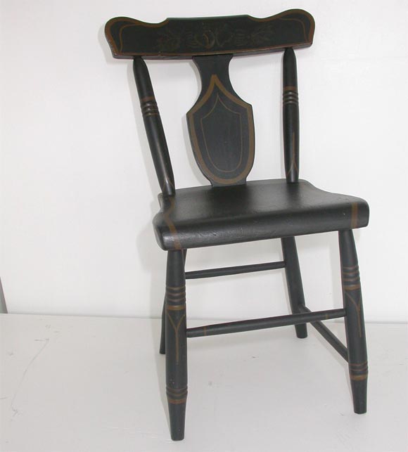 American 19th Century Black Painted Plank Bottom Chairs
