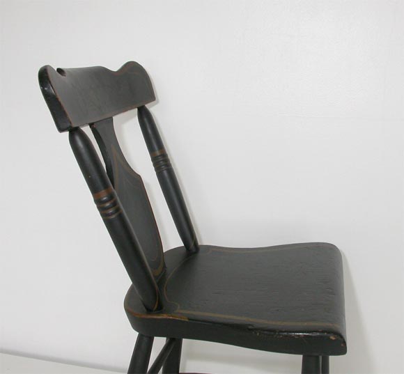 Wood 19th Century Black Painted Plank Bottom Chairs