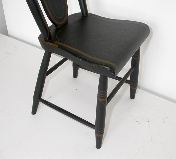 19th Century Black Painted Plank Bottom Chairs 1